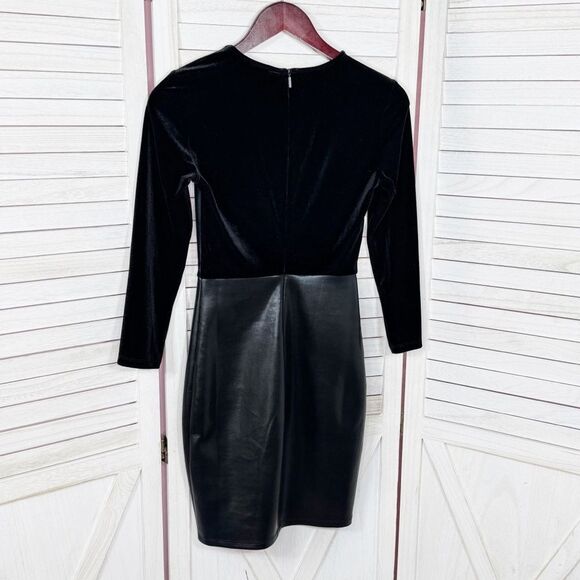 Armani Exchange Faux Leather Velvet Cutout Bodycon Sheath Dress Black XS - Picture 10 of 15